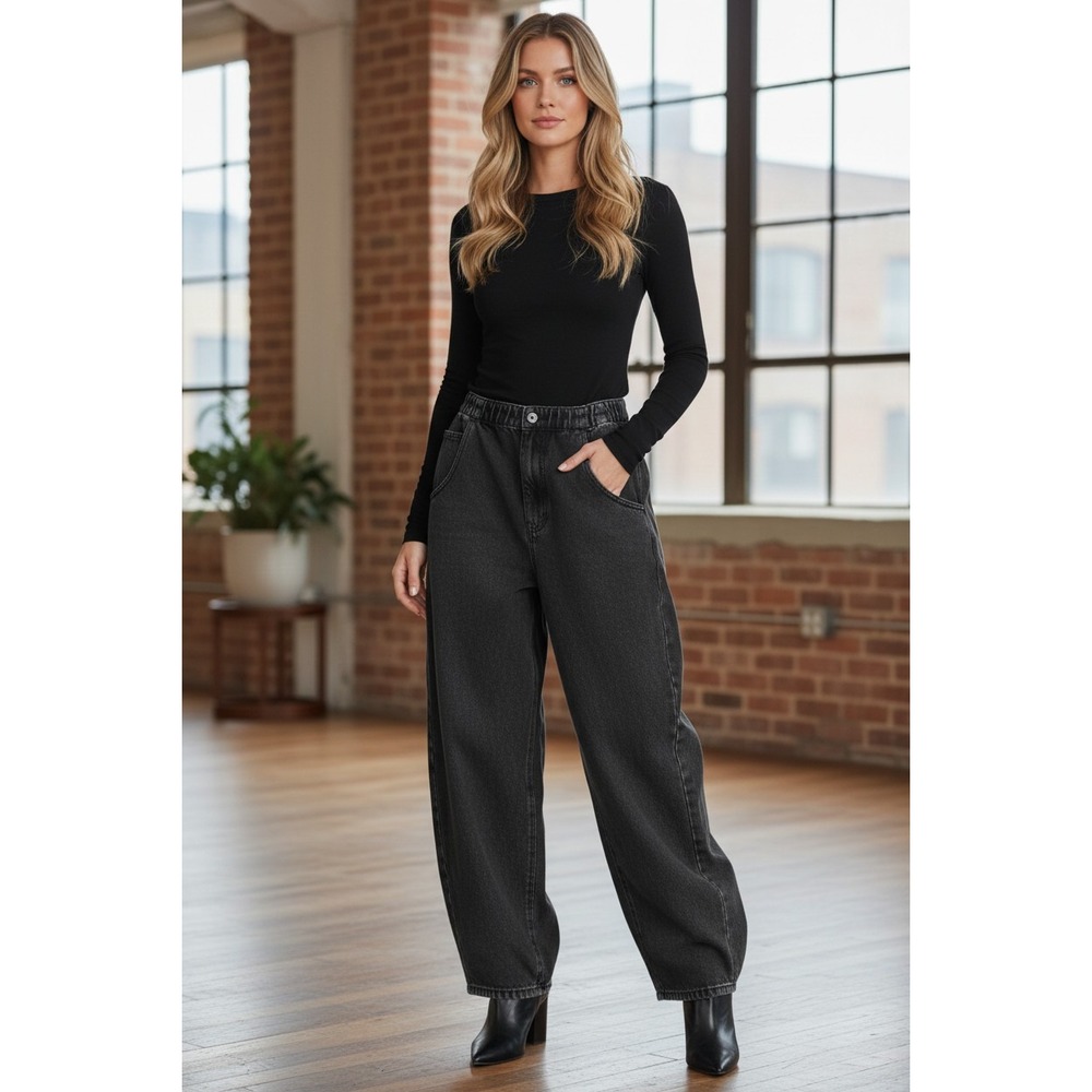 Pistola‎ NWT Lottie High Rise Relaxed Bowed Barrel Jeans Black Zen 26 27x30 $208